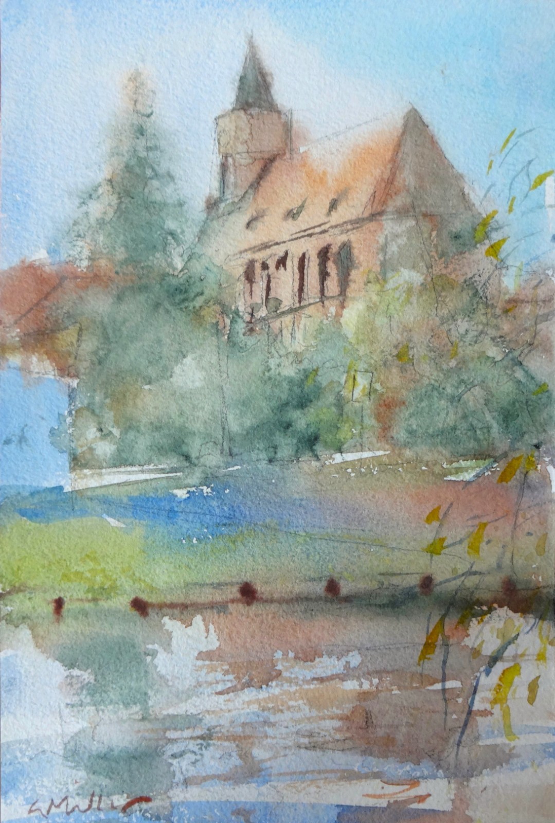 GERRY MILLER. Watercolour. «Beeskow». No frame. 19x28cm.