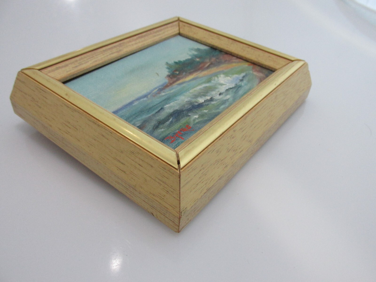 Original Painting Seascape Signed Byers Ocean Cove Waves Bluffs Sea Miniature