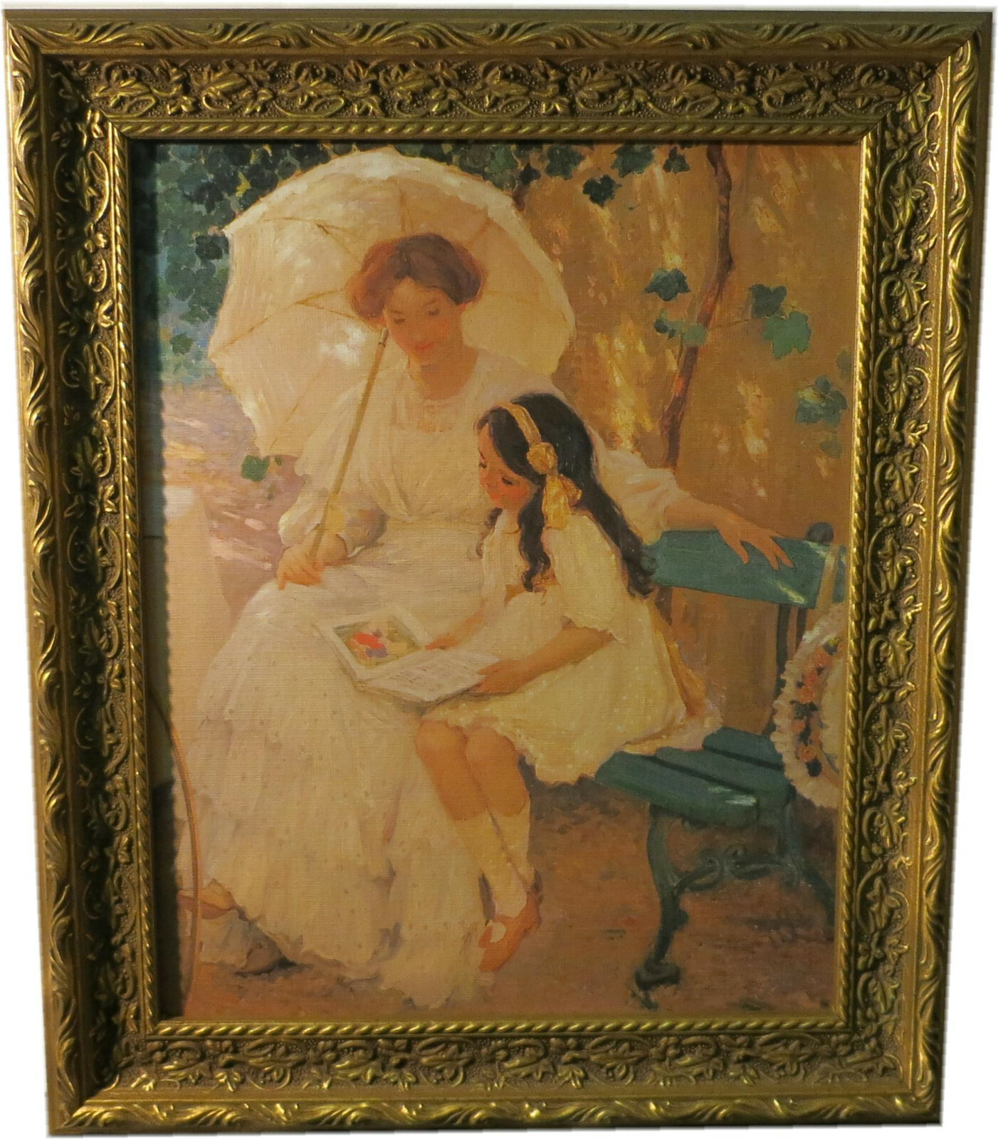 Beautiful Print Painting in Gold Gilded Wood Frame, 31 x 26 cm