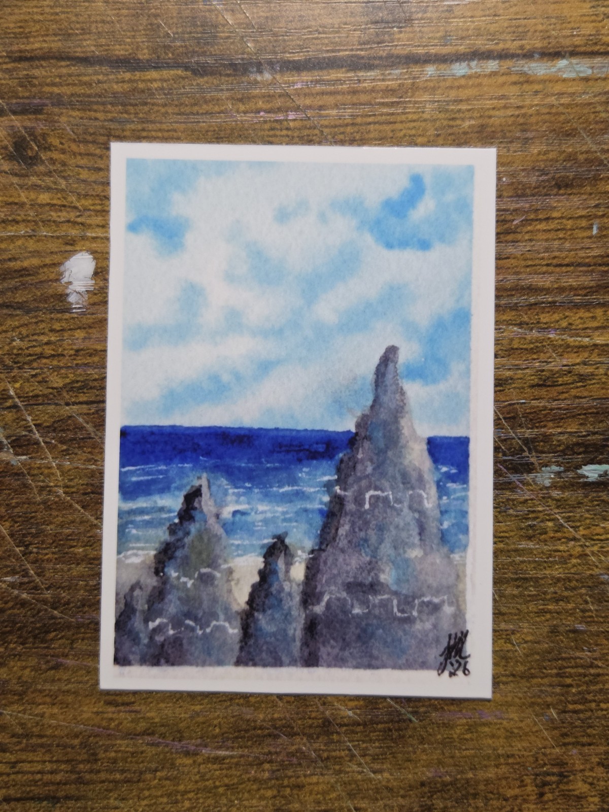 ACEO *Art Print of Original watercolor «Castles on the Beach» by El Duderino