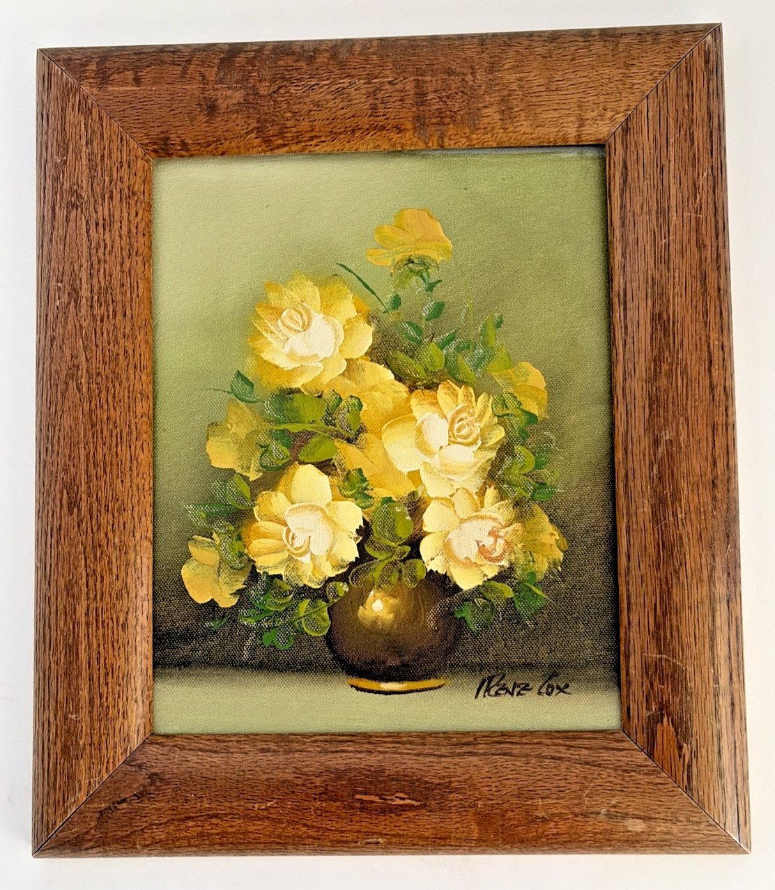 Irene Cox Still Life Yellow Roses In Vase Signed and Framed 13.75 «H X 11.75» W