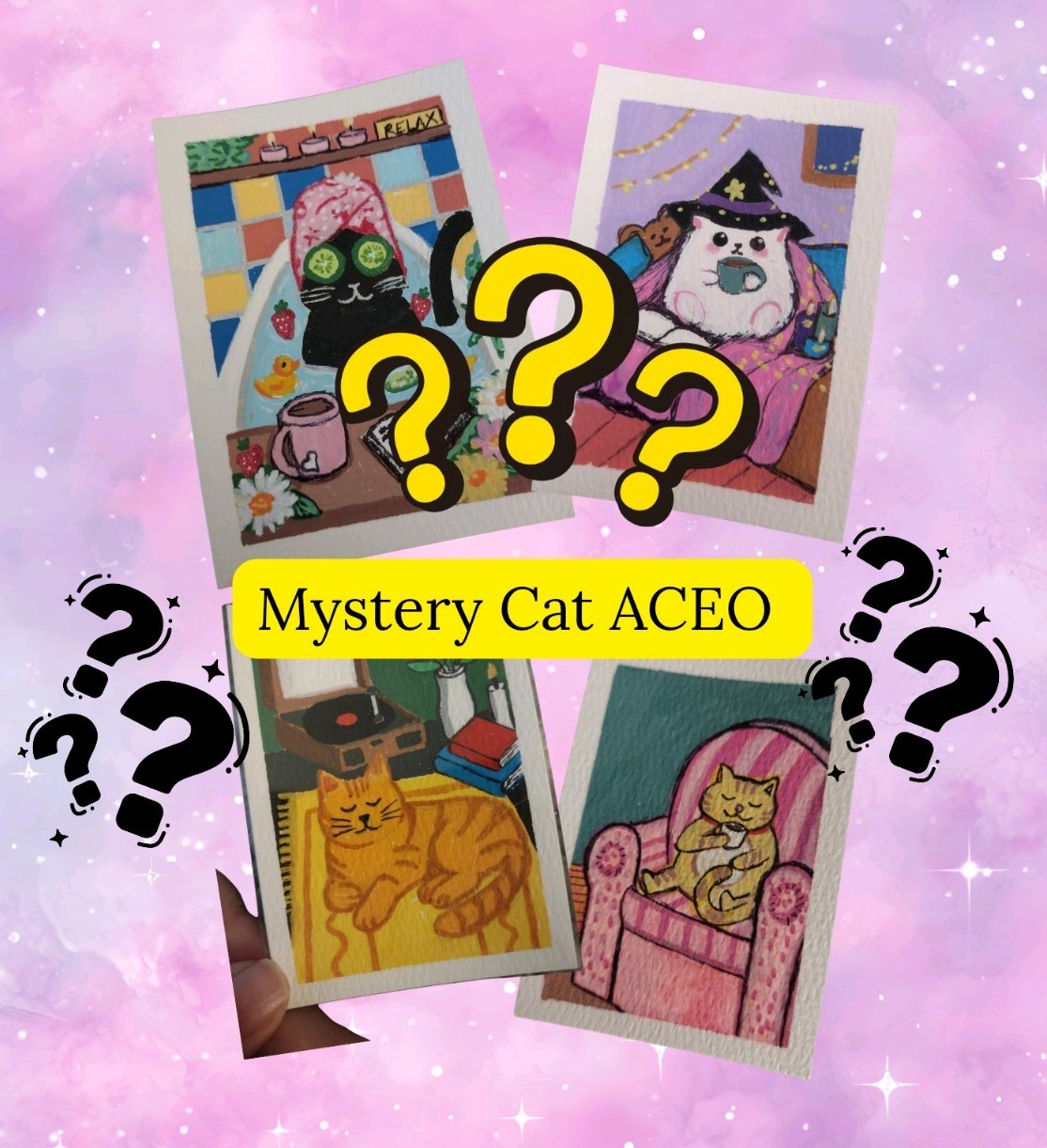 MYSTERY CAT Original ACEO Miniature Acrylic Painting