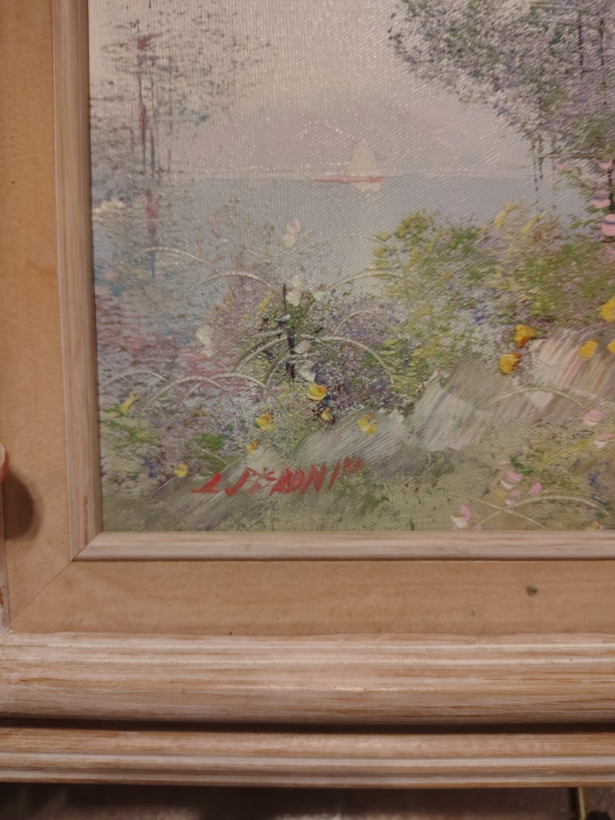 Vtg Original Framed Spring Landscape On River/Lake Painting 15.5×13.5 Inches