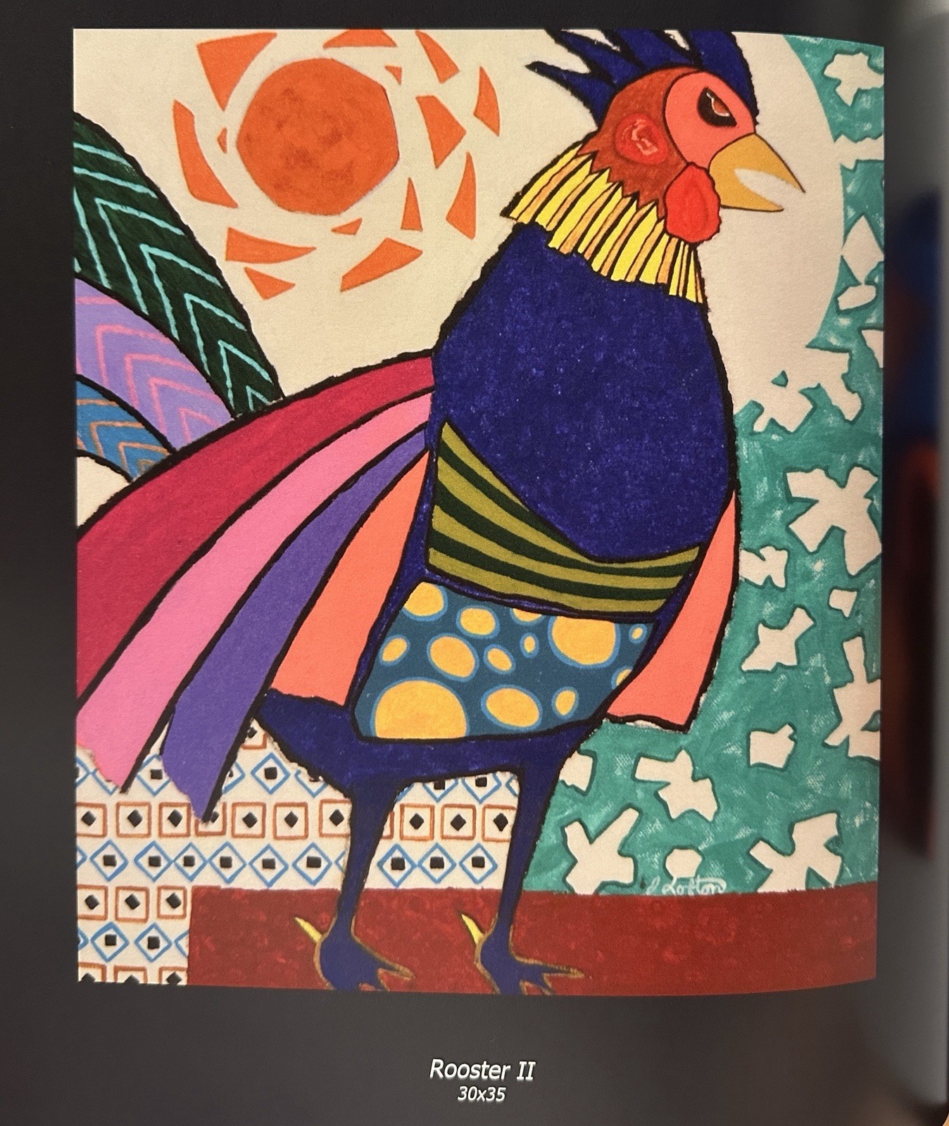 Joseph Lofton Signed Mixed Media Rooster Painting Original 32 x 30 Framed & Book