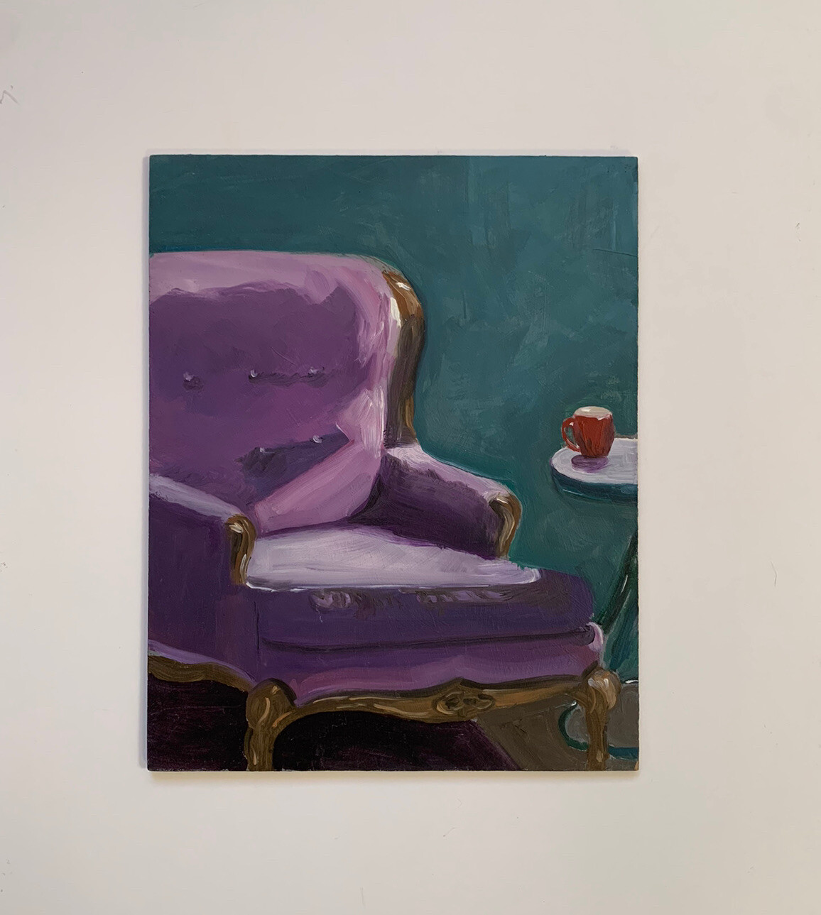 Nancy Volpe Oil Painting Still Life Purple Chair Living Room Original