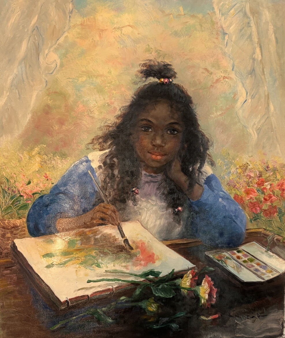 Artistic Impressions Canvas Oil Painting African American Girl By Marie 25 X 21