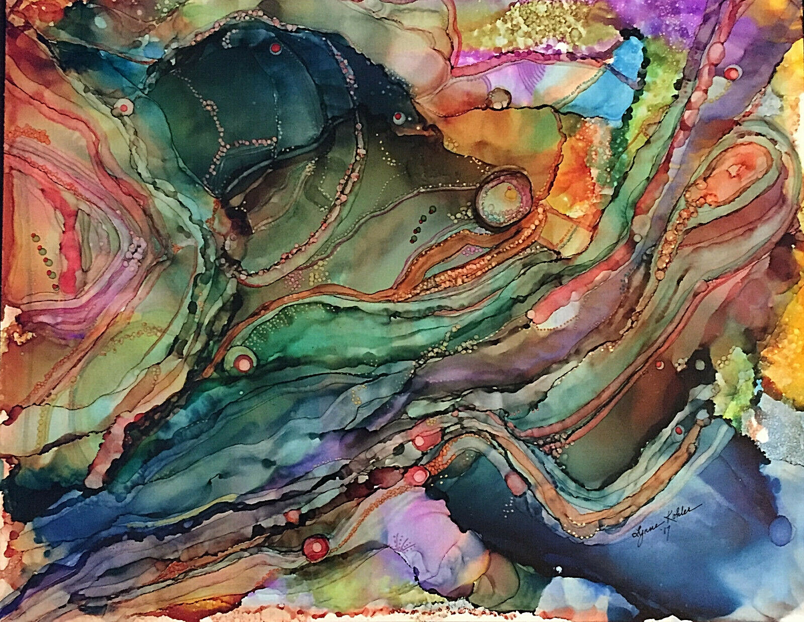 Original 11×14″ animal Creature abstract painting by Lynne Kohler