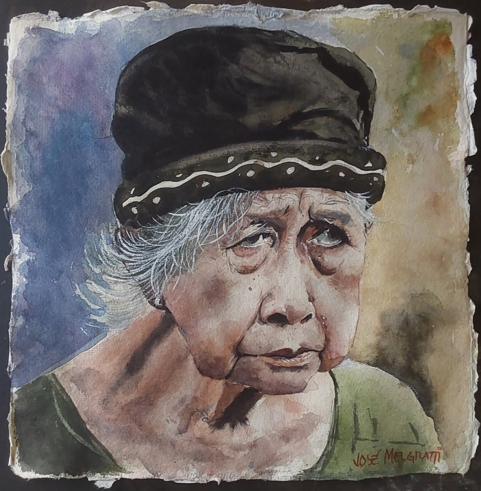 Original Watercolor Painting Portrait on hand made paper 12 X 12″ NOT A PRINT