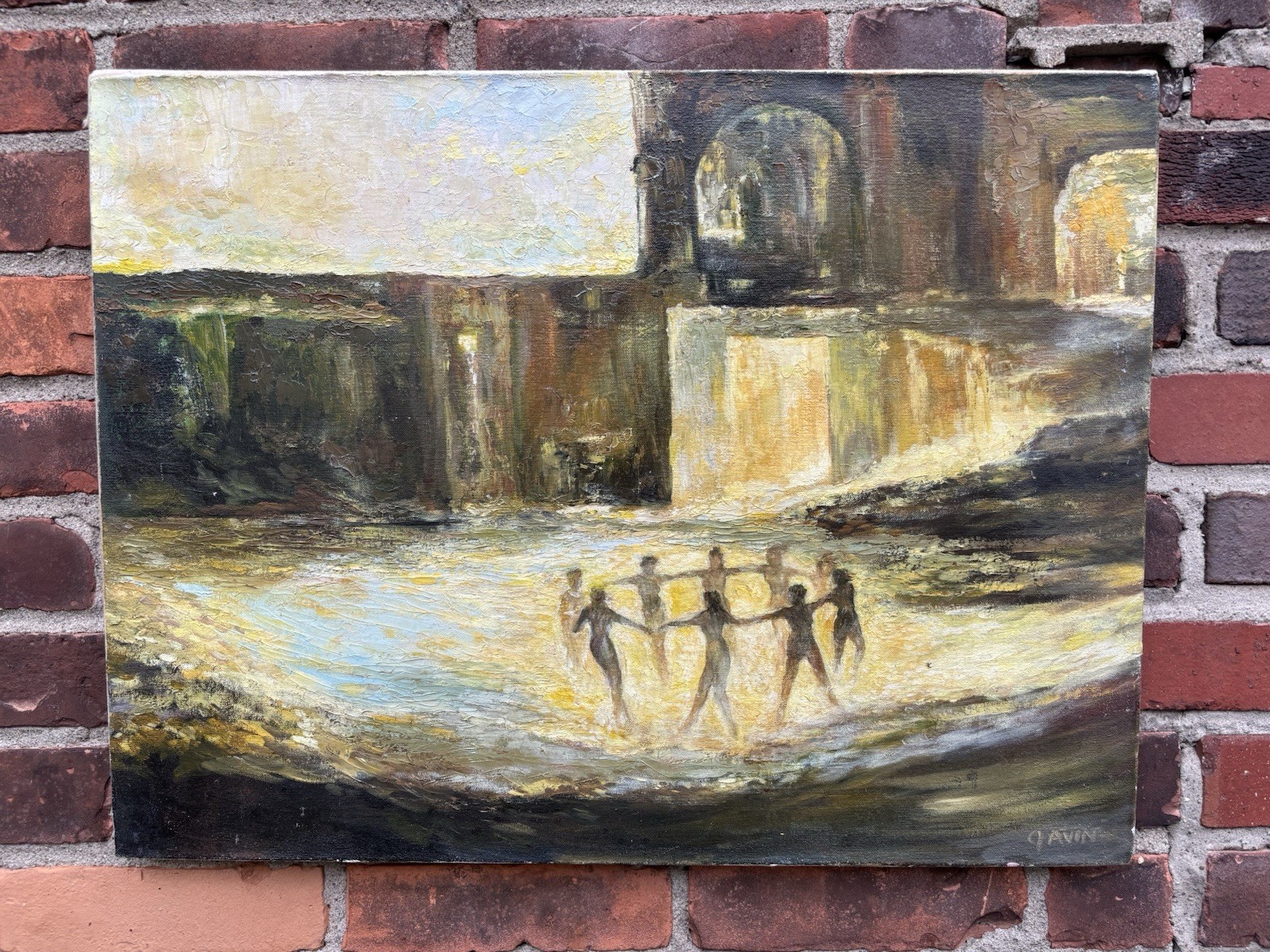 Original Oil Painting 90’s 2000’s Magic Spirits Dancing Figures Fantasy Light