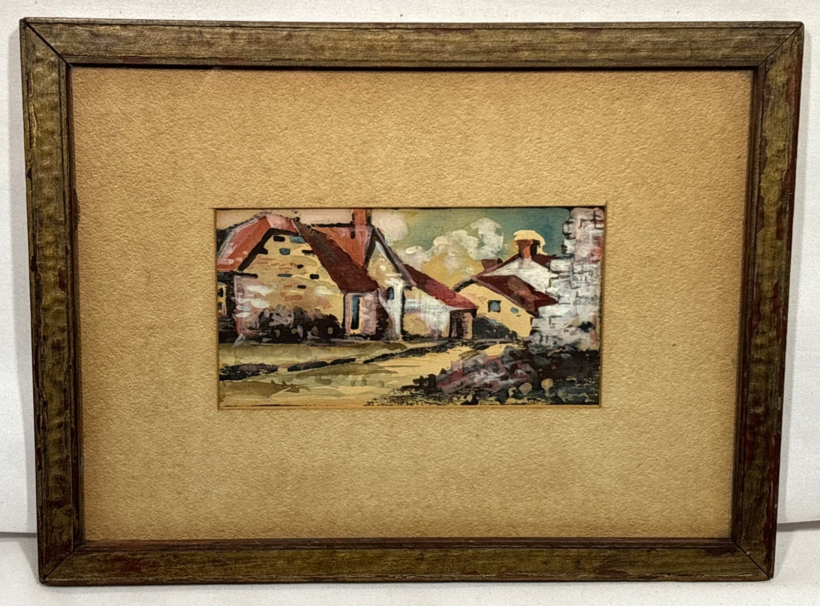 Antique Old Vintage Original Miniature Watercolor Gouache Painting Framed