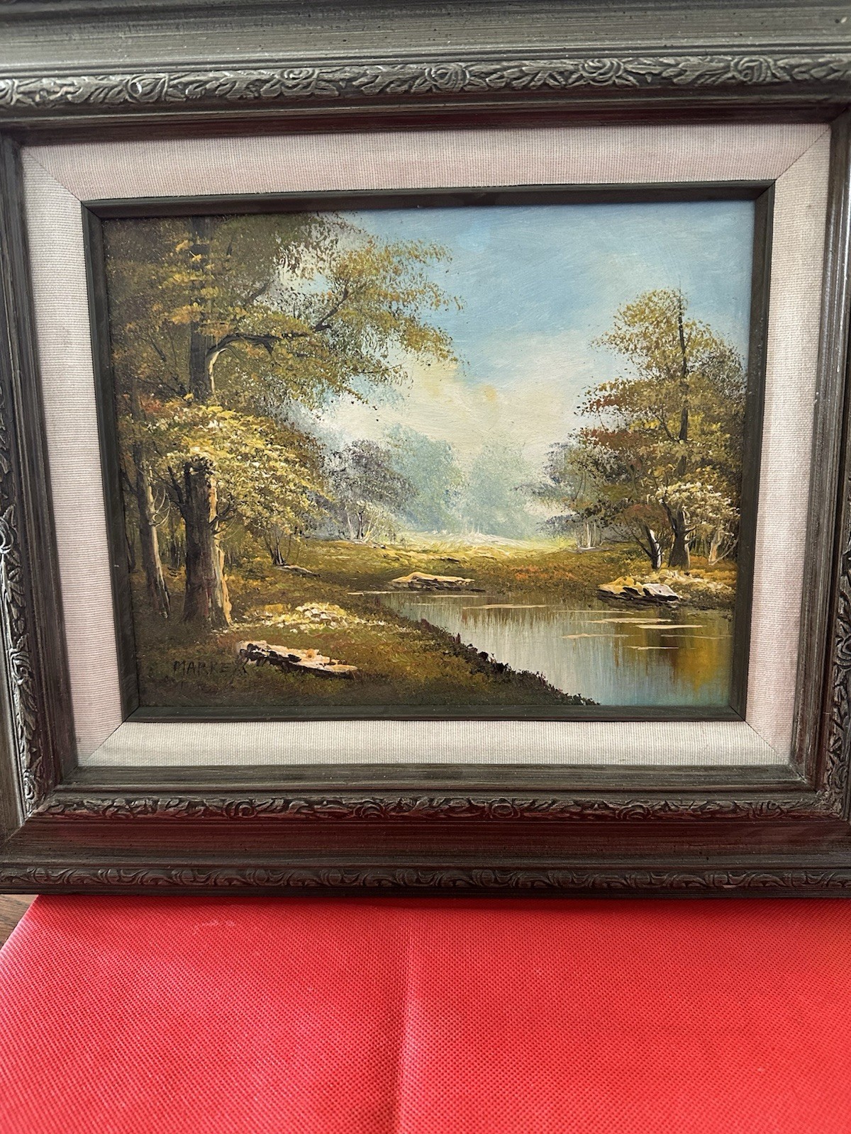Landscape Scene Framed 17×15 inches Framed Oil on Canvas Signed Markey