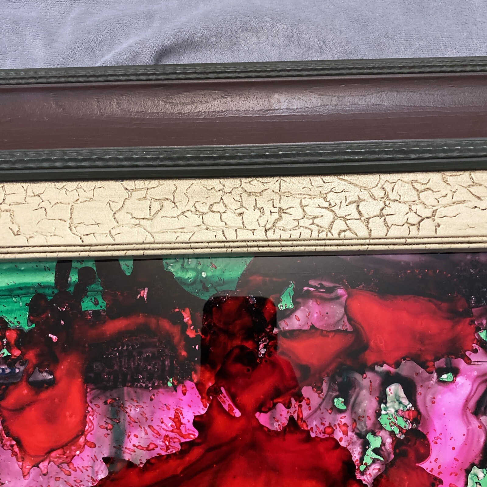 Abstract Glass Painting Expressionism Stained Framed 8 1/2”x13” 18”x22.5” Framed