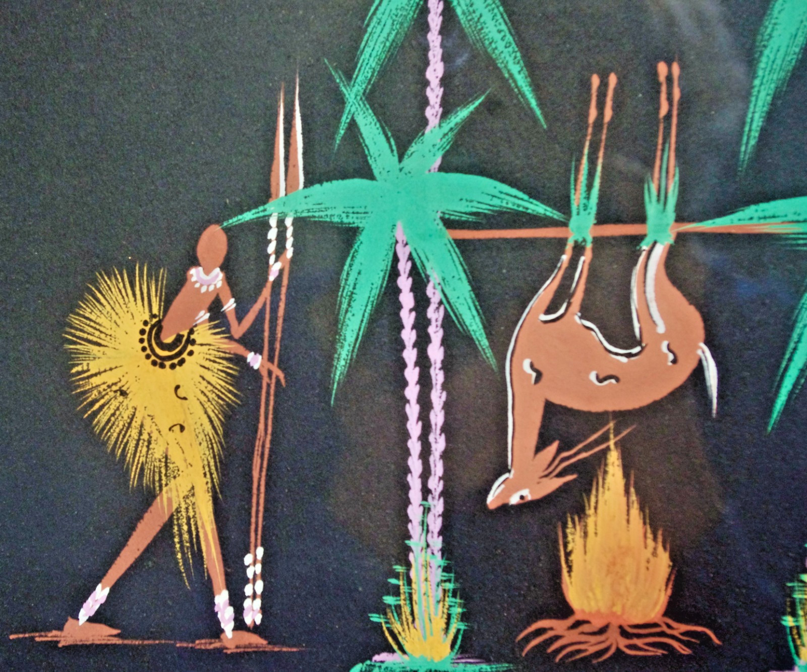 Vintage African Folk Art- Framed Signed De Noppens- Tribal Village LifeC1950s