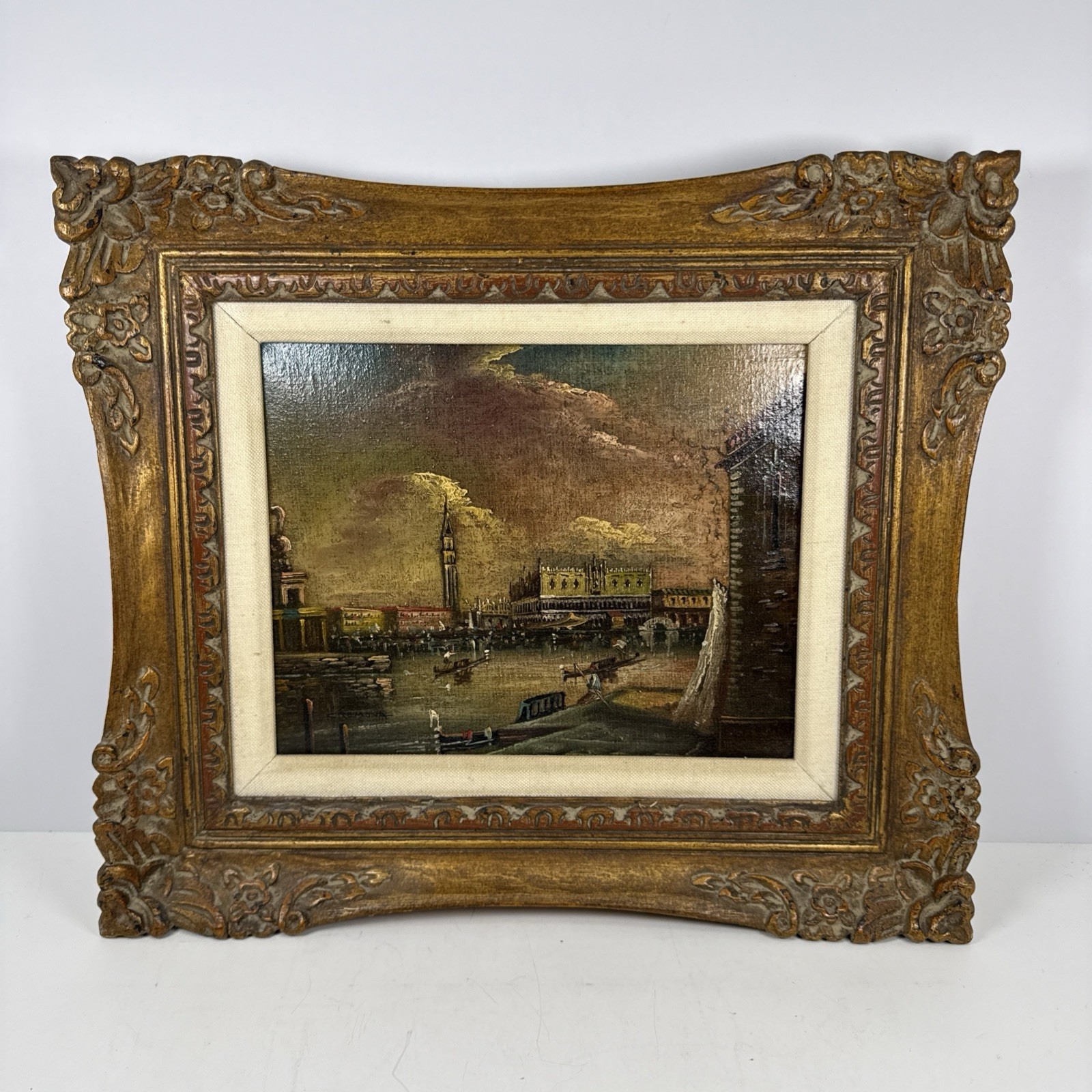 Cremona – Antique Venice Italy Canal Oil Painting 7 3/8in x 9 3/8in