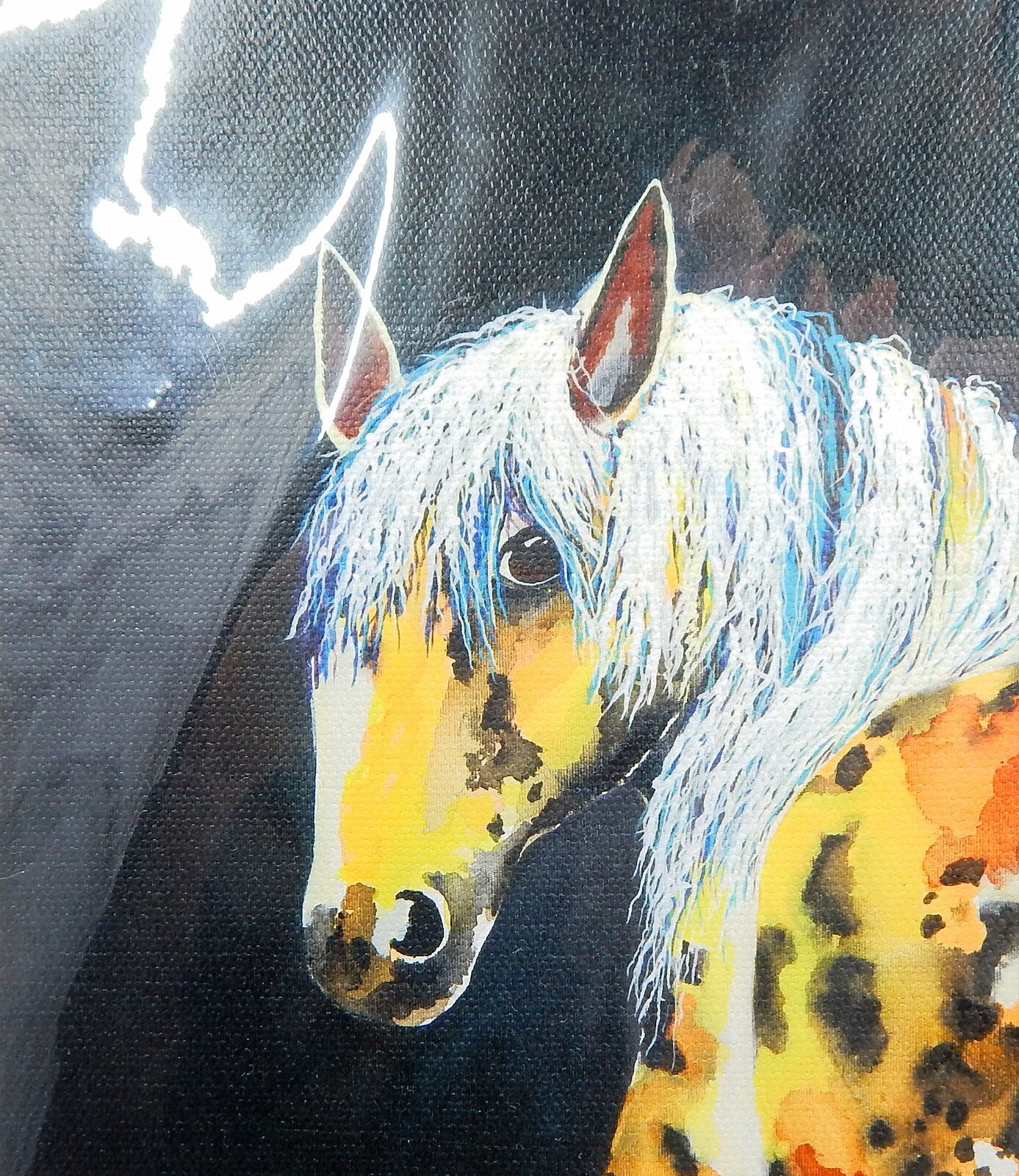 Painted Pony on Indigo Mini Giclee on Canvas 8×8 Clara Nilles