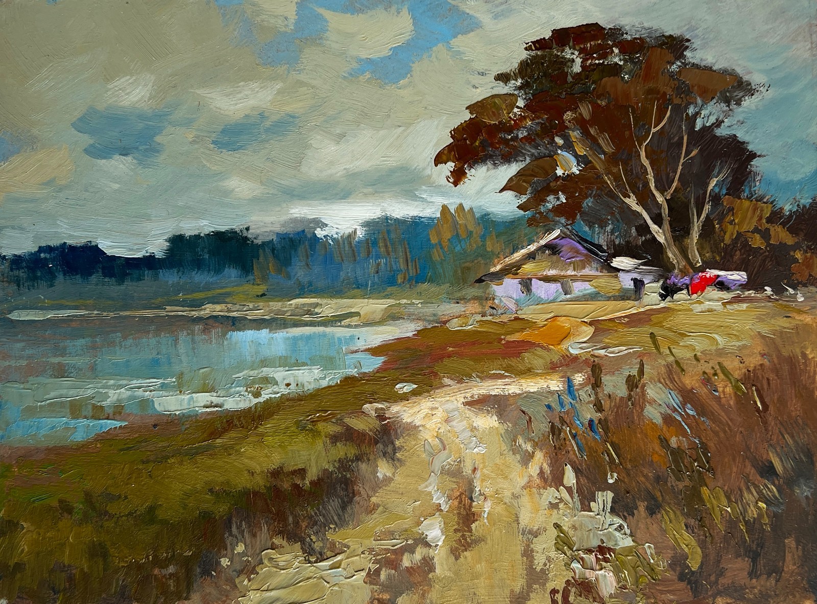 Oil Painting House In The Autumn Forest Y. Suprunchuk Unframed Original nAAA4427