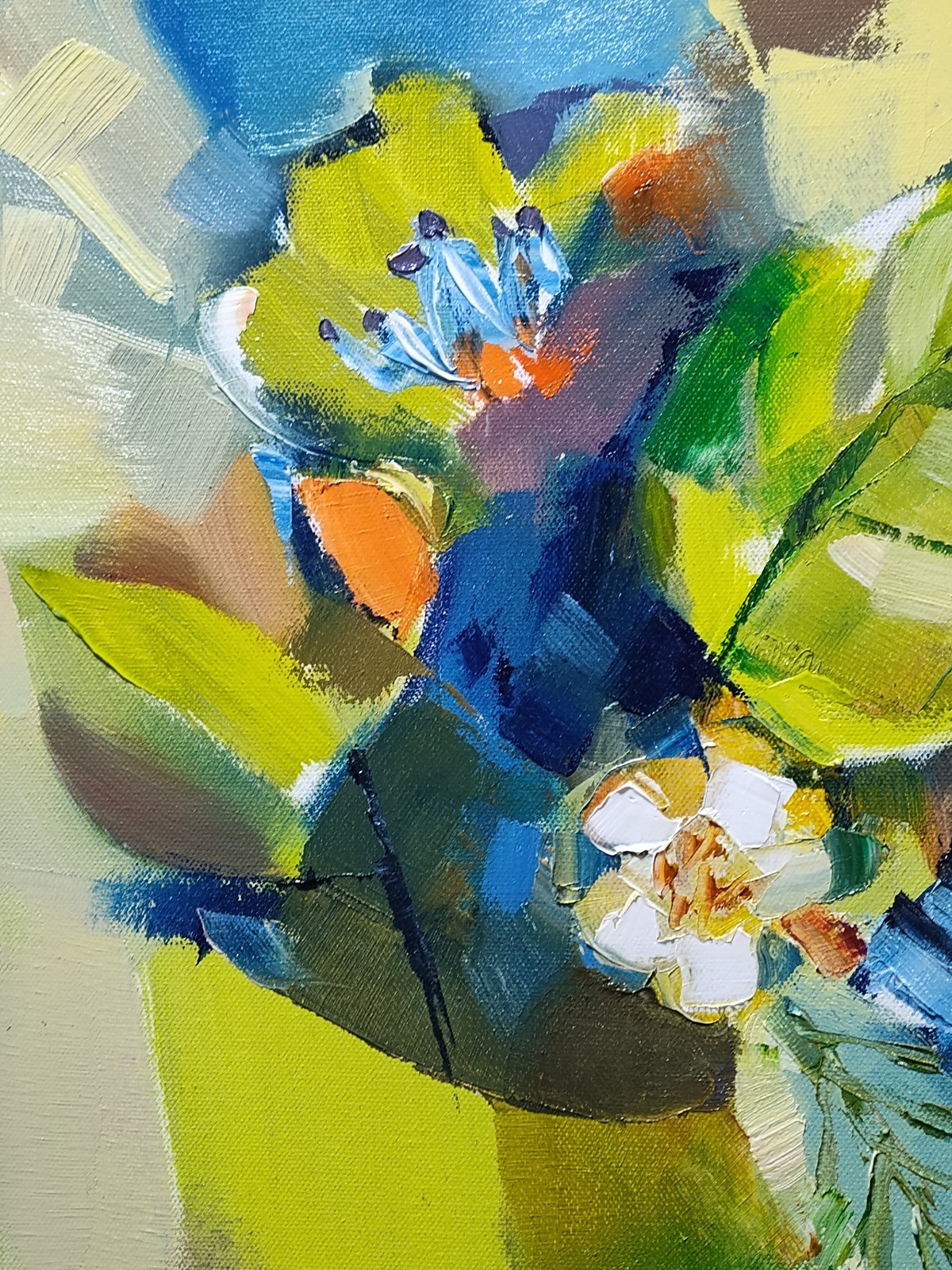 Original oil painting 18″x18″ Contemporary Floral art, Green Blue Decorative Art
