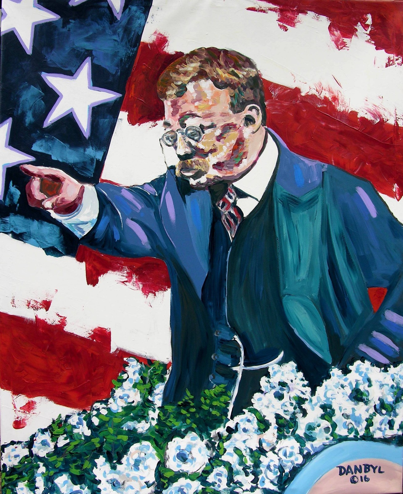 Theodore Roosevelt Patriotic Original Art PAINTING Artist DAN BYL President 4×5′
