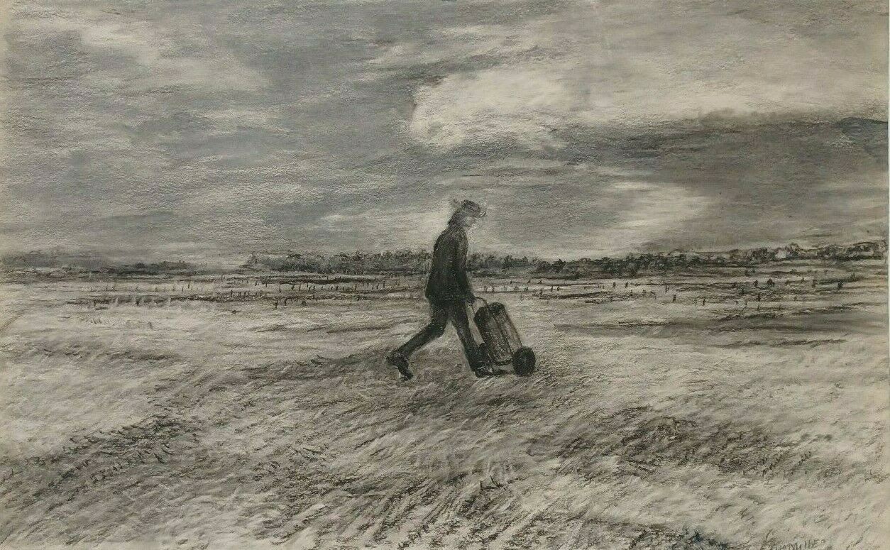 1843 LISTED ENGLISH WILLIAM MILLER Sd ORIG CHARCOAL & PENCIL FIGURE in LANDSCAPE