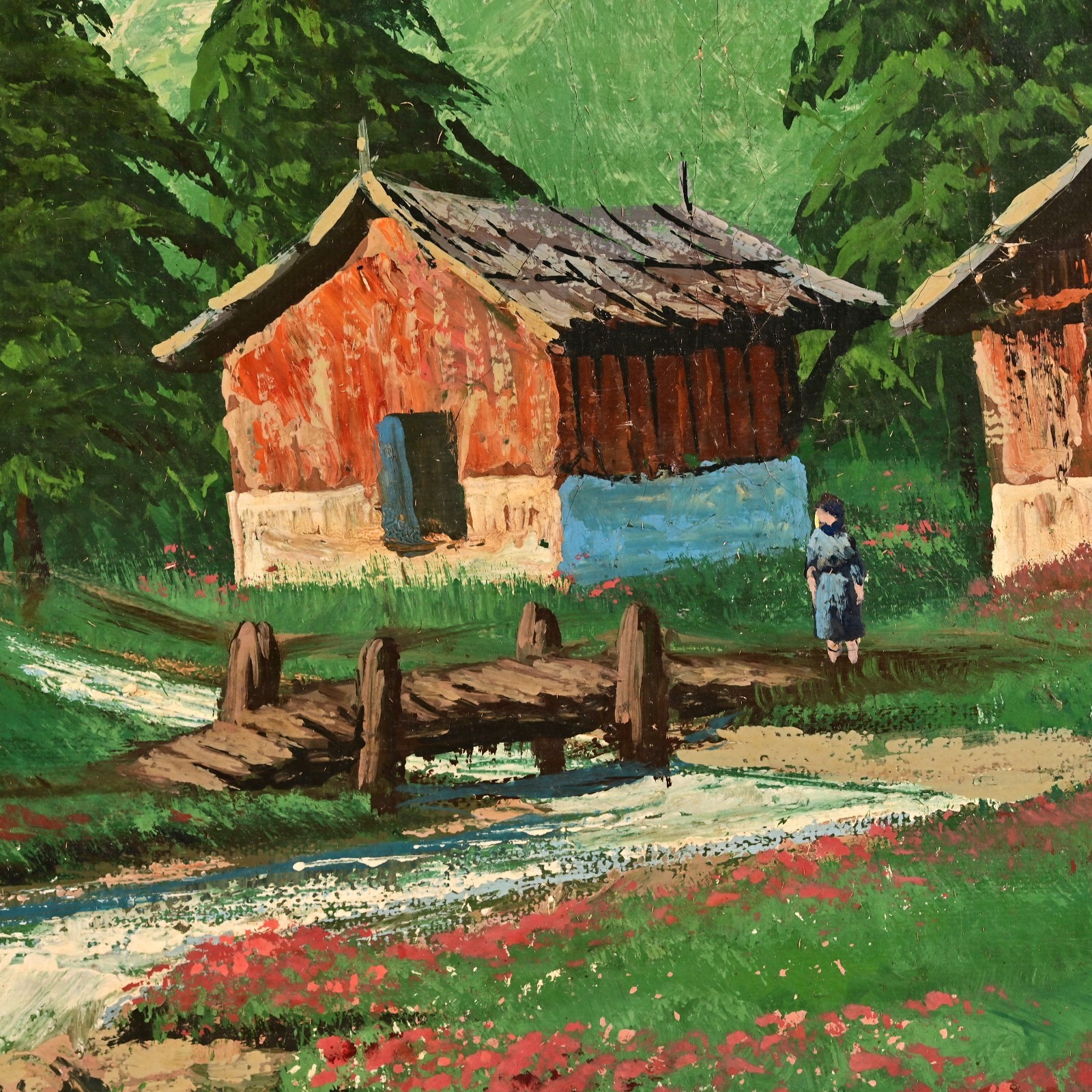 FAIG Original Vintage Signed Figurative Mountain Lake Landscape Oil Painting