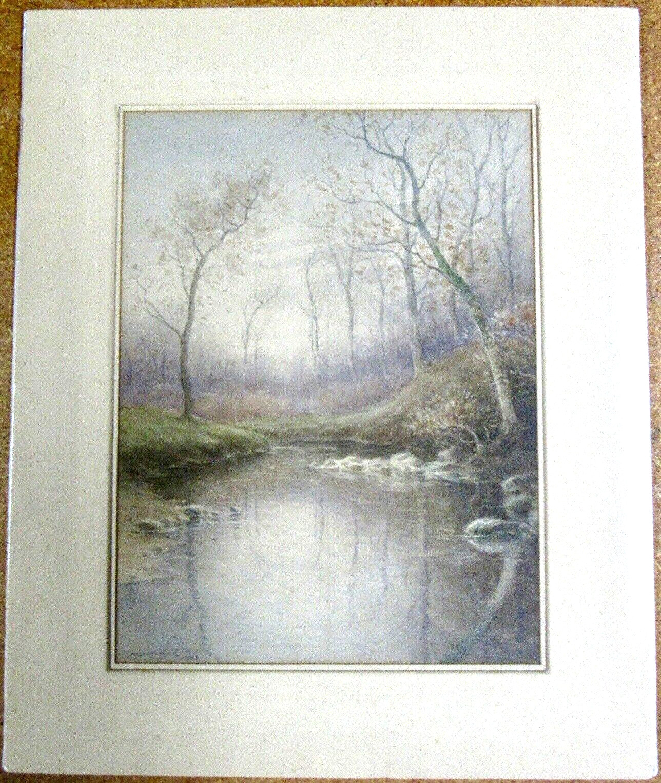 TREES AND WATER WATER COLOR 1903 CAROLL COLBY CHILD LISTED MISSOURI ARTIST