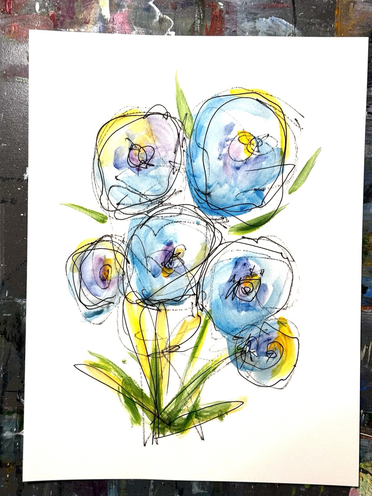 SAMATOWIC Original Abstract 9×12 Flowers Handmade Signed Fine Spring Art 18