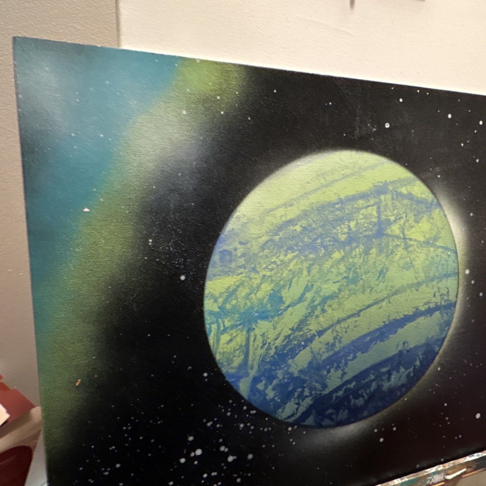 Abstract Outer Space Planet Painting on Canvas Unframed Signed JK