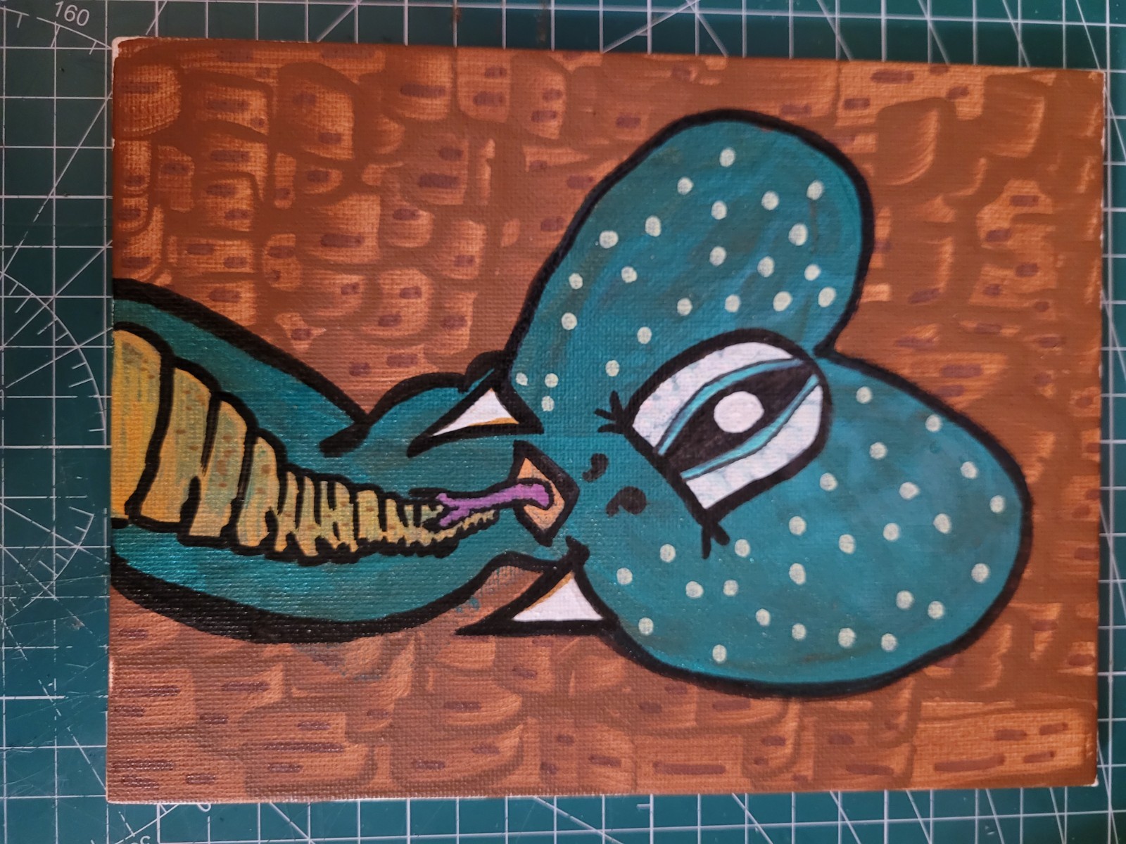 Original Painting Cobra Cyclops Derp Snake Green Death Noodle Lowbrow Art Animal