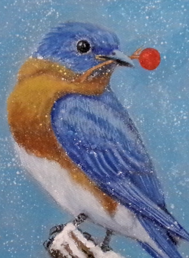 Bluebird Original Bird Painting 5×7 Winter Animal Wildlife Modern Wall Art