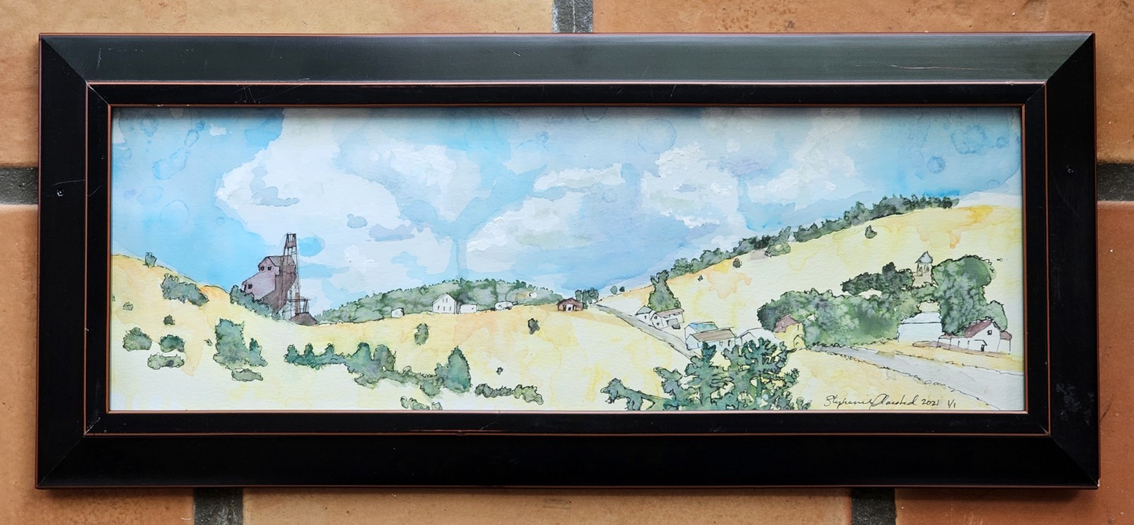 STEPHANIE PLAISTED 2017 Watercolor, Rural Road Mountains Victor Colorado, FRAMED