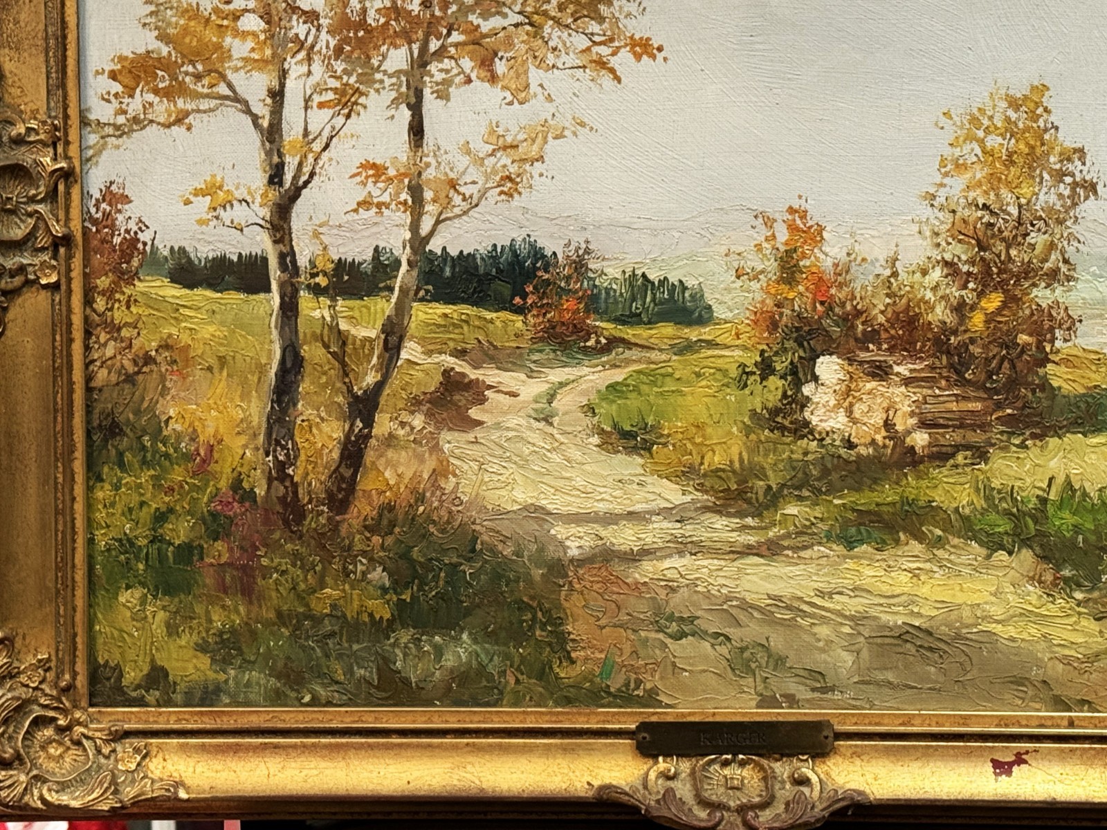 Ernst F. Karger (Austria), VTG E. 20th C Textured O/C Autumnal Landscape, Signed