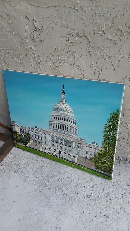 United States Capital Building Marc Charles Tonzillo Oil Painting Canvas 22 x 28
