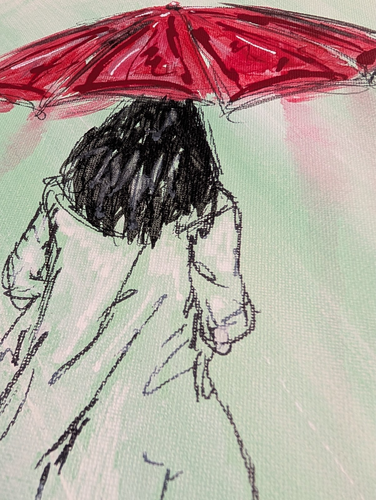 Woman Umbrella Original Painting Canvas Rain Pop Art Gestural Expression SWhite
