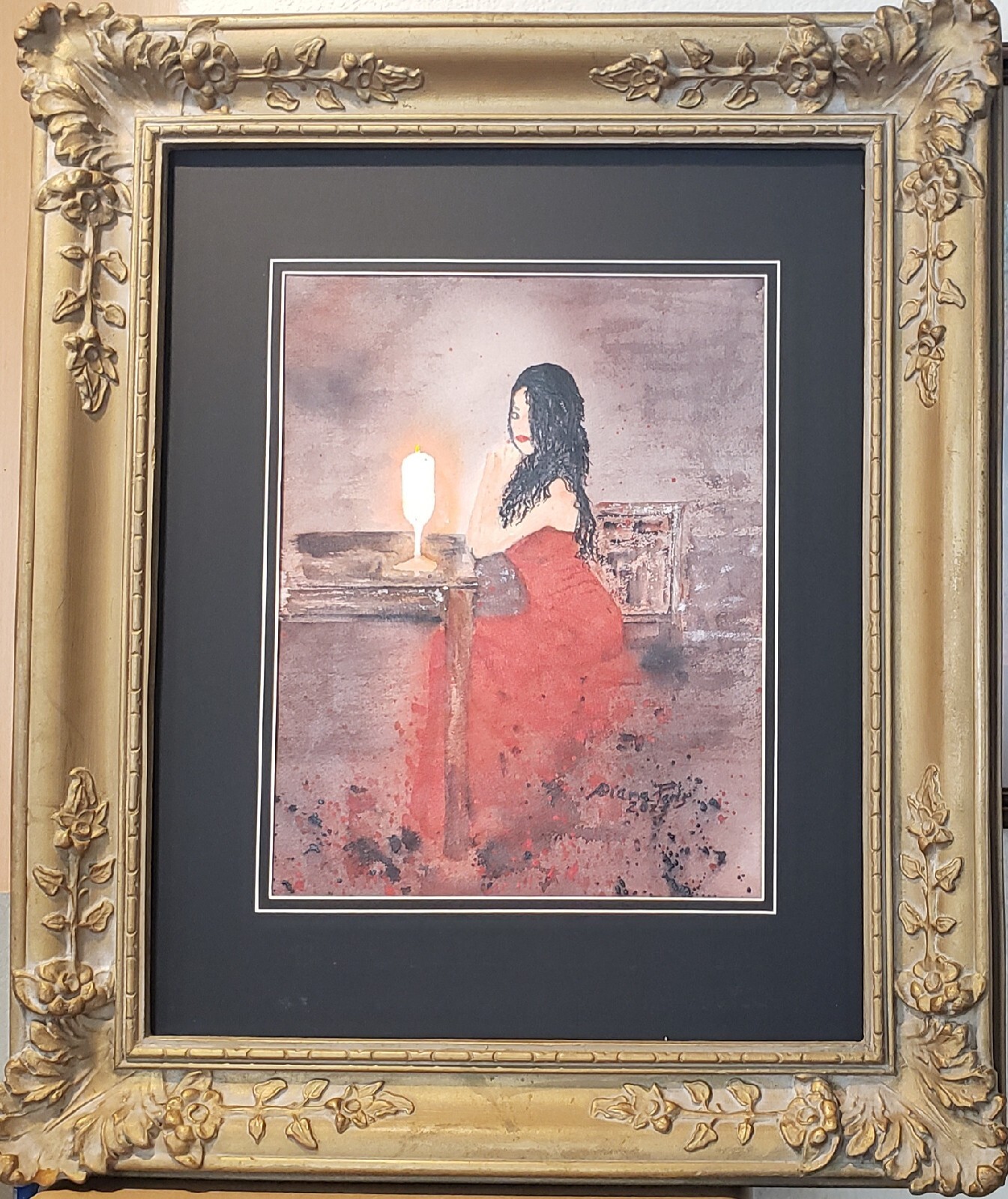 Watercolor paintings originals «Lady In Red»