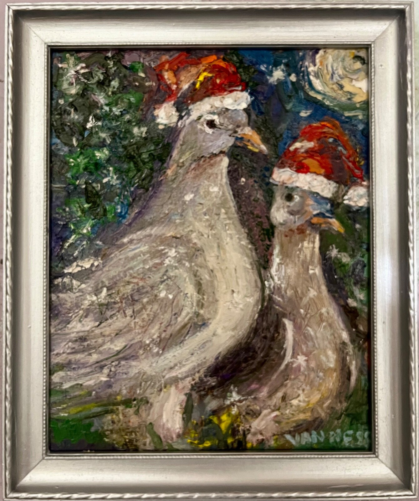 Two Turtle Doves, Original Oil Painting, Framed