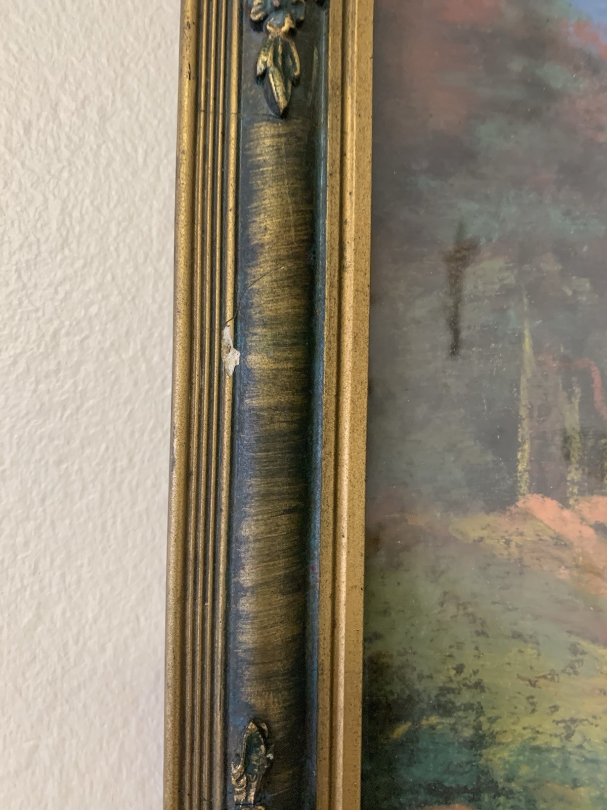 Antique Original Pastel Painting On Cardboard Landscape Mountain Lake Signed