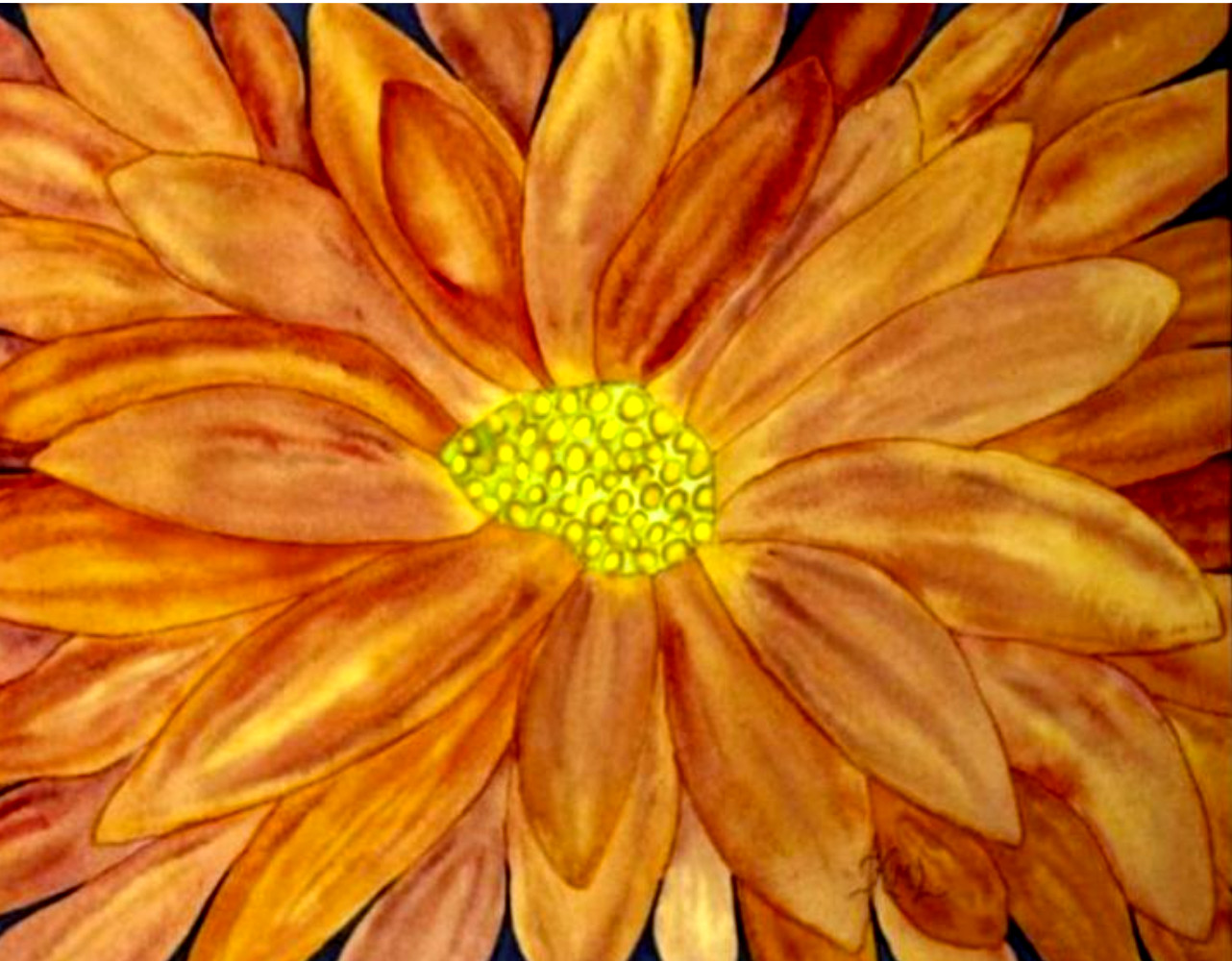 PAINTING WATERCOLOR 11X14 AND DOUBLE MAT 16X20 FLOWER GERBERA DAISY ORANGE CORAL