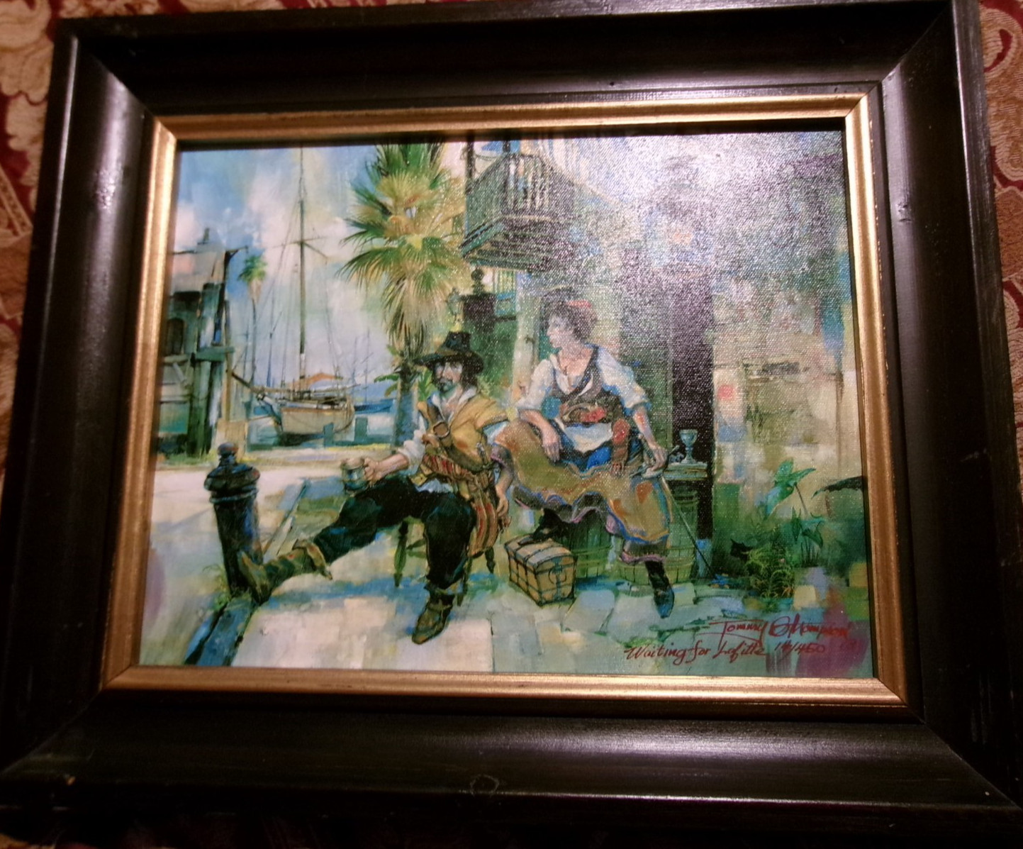 TOMMY G THOMPSON «WAITING FOR LAFITTE» 13/450~FRAMED OIL PAINTING W/ CERTIFICATE