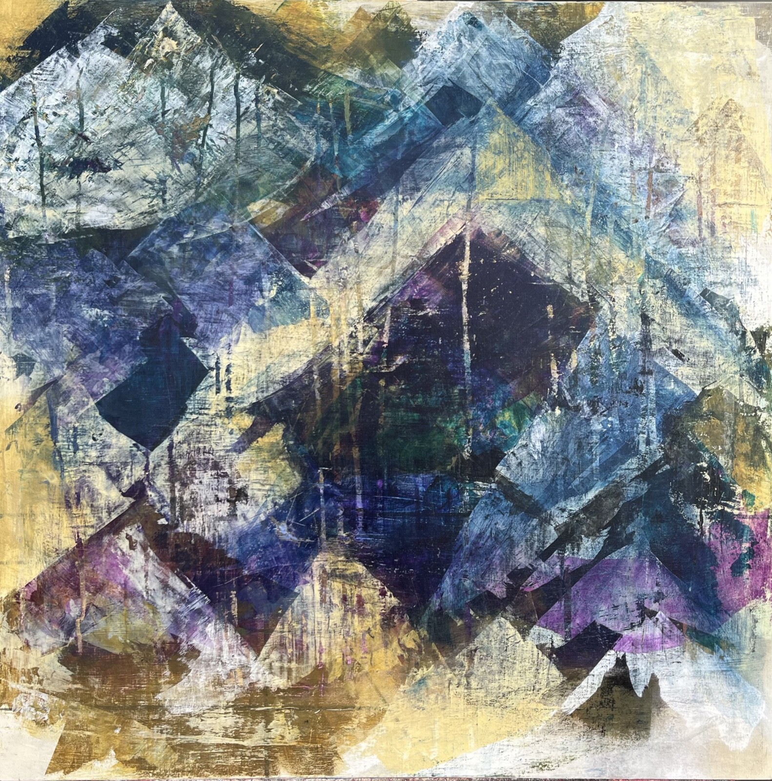 Abstract Art: «Grief Mountains» by Cristin Brew. Acrylic painting on wood panel