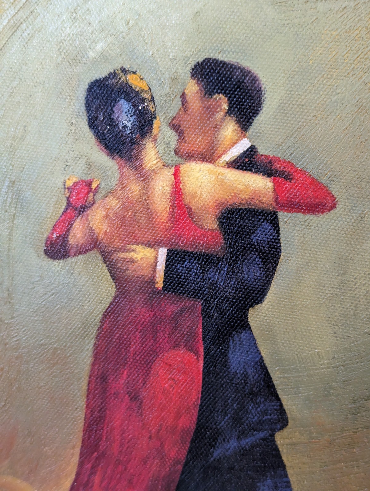 Oil Painting-Glamorous Couple Dancing on a Beach-Framed-Signed «M Harold»-C Desc