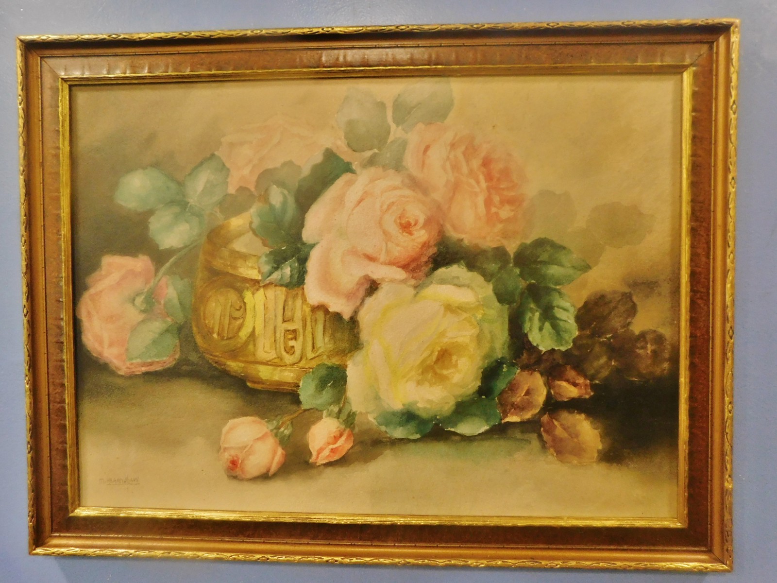 Antique 1920’s Floral Still life ART DECO Watercolor Painting Signed M Hearnshaw