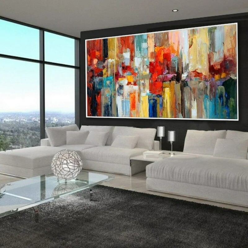 Extra Large Modern Palette Knife Texture Colorful Abstract Wall Art Handmade