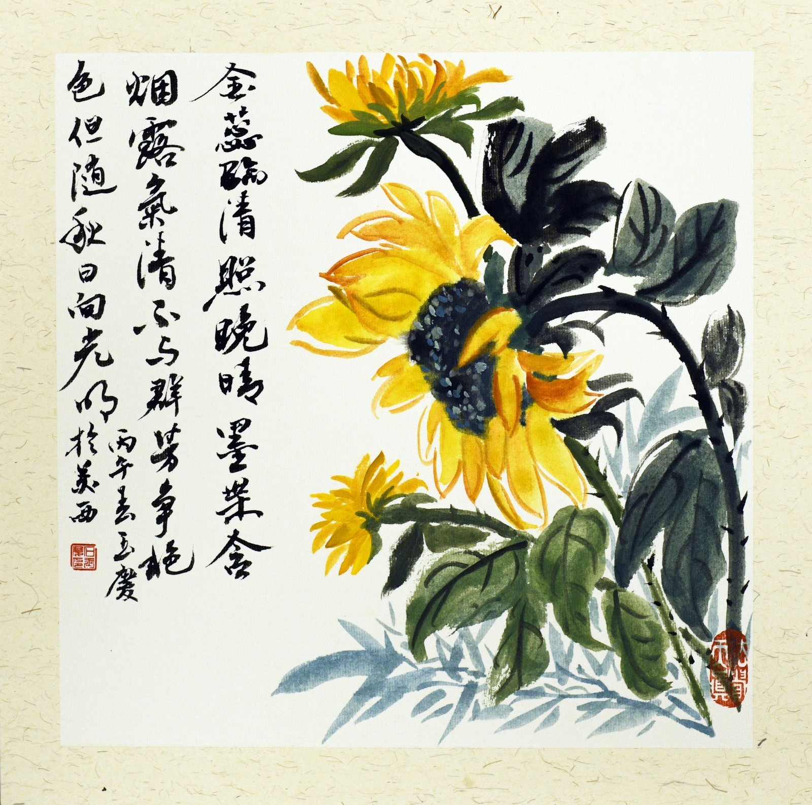 Original Chinese Ink Painting – Hand-Painted Bird & Blossom Art, 34×34cm