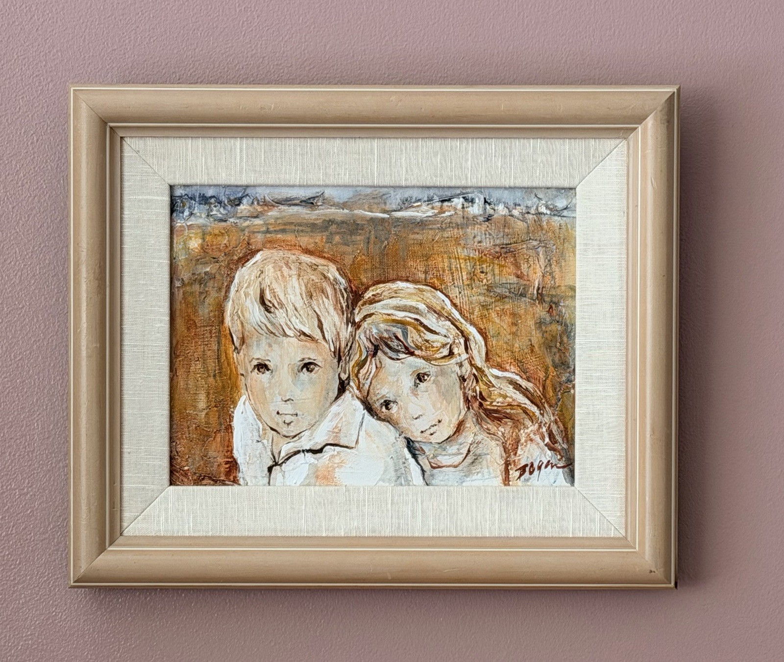 Vintage ORIGINAL 1970s «Face of Youth» Children SIGNED Portrait /COA FRAMED