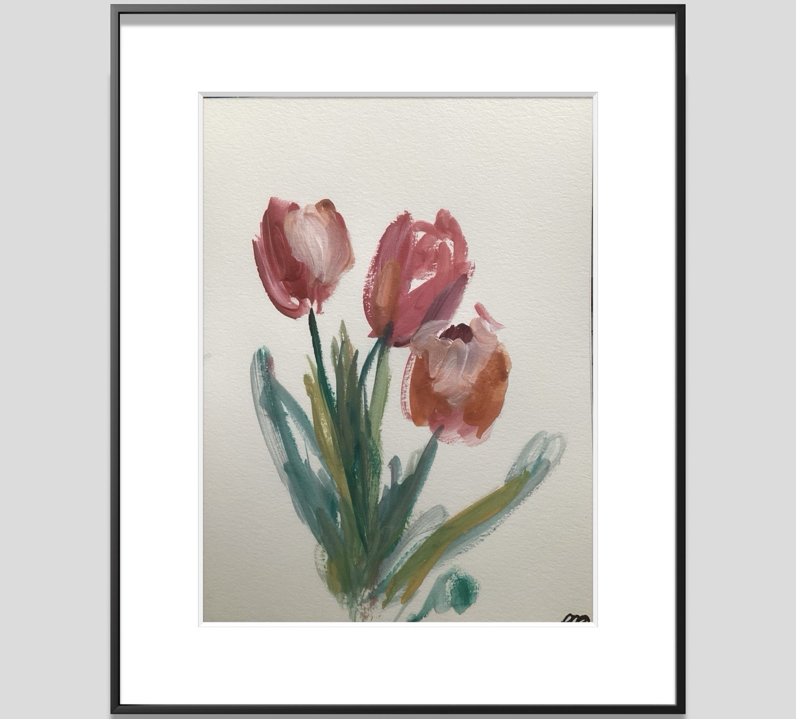 PDQ Artist Original Paintings Flowers Tulip Abstract Realist Acrylic 9×12 Paper