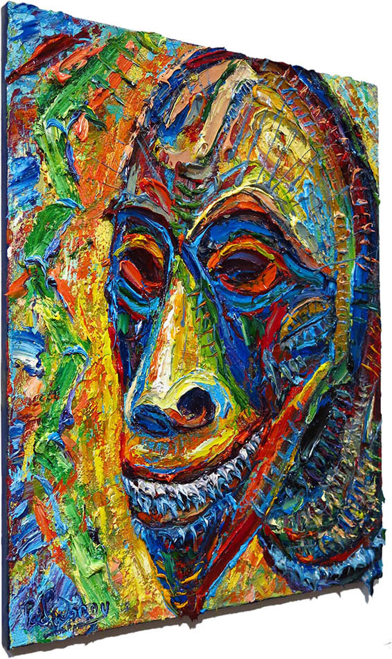 AFRICAN MASK OIL█PAINTING REALISM ART█SIGNED VINTAGE ORIGINAL BUY OUTSIDER POP A