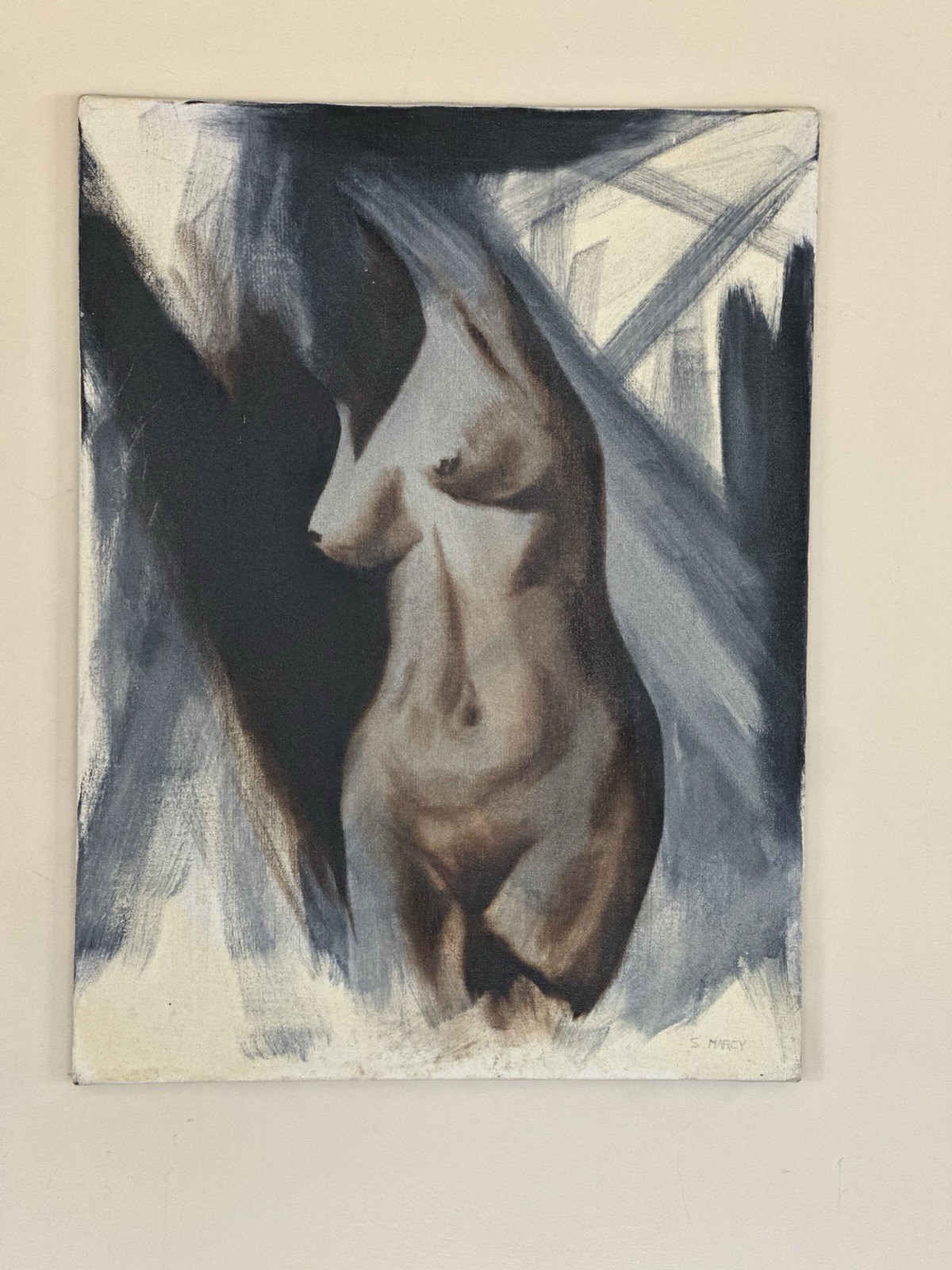 Vintage Mid Century Figurative Original Female Nude Oil Painting Canvas Signed