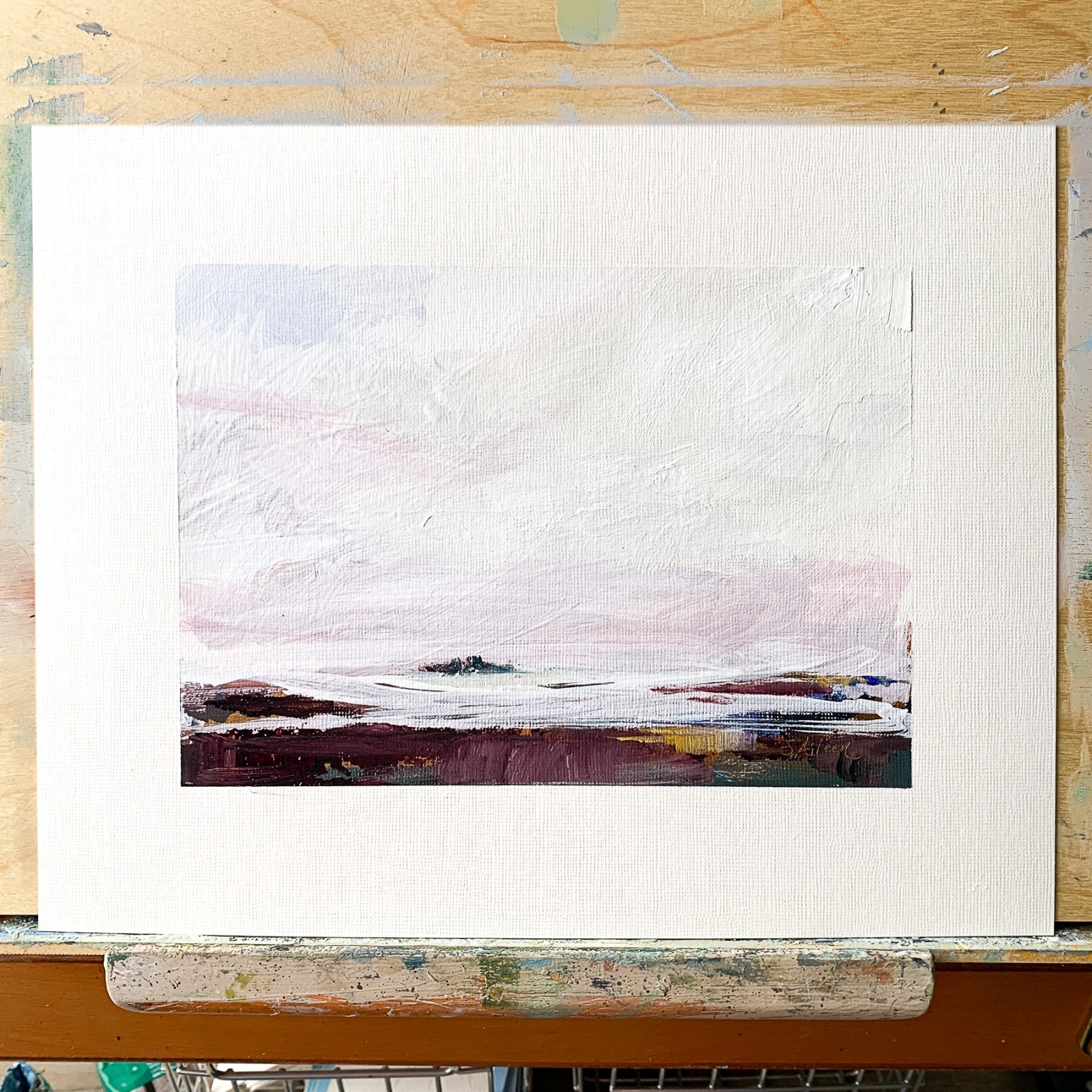 8×10 Original Oil Painting Seascape Ocean Sunset Calm Colorful Sky Small Signed