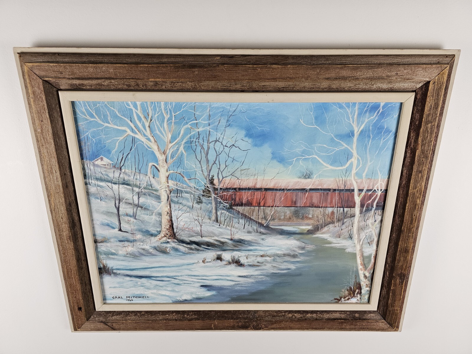 Vintage Original Signed Carl Mitchell Oil Painting 30.5×24.5 Framed Art VTG 1965
