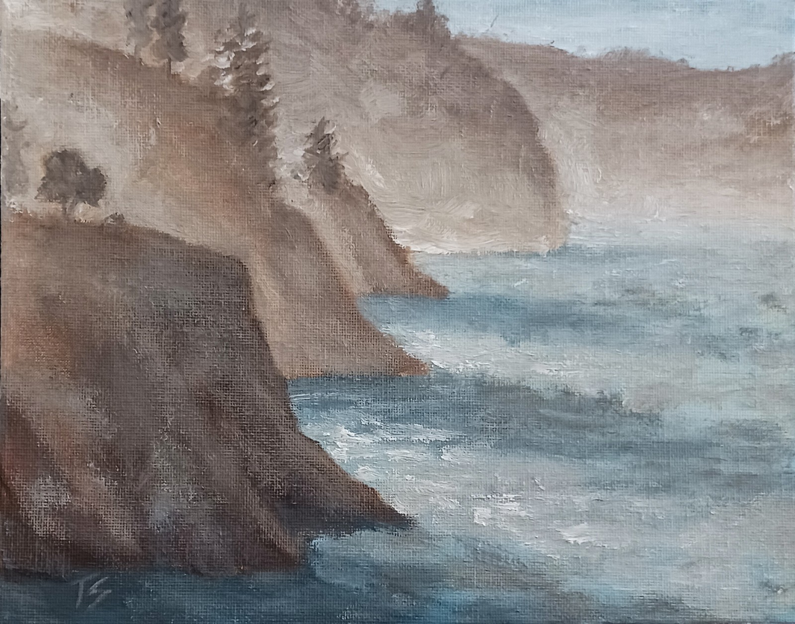 Ocean Cliff ORIGINAL Oil Painting Morning Oregon Coastal Mystery Fine Art 8×10